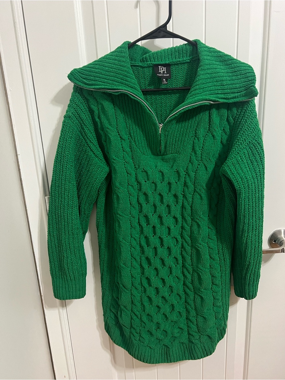Derek Heart Green Cable-Knit Half-Zip Turtleneck Sweater